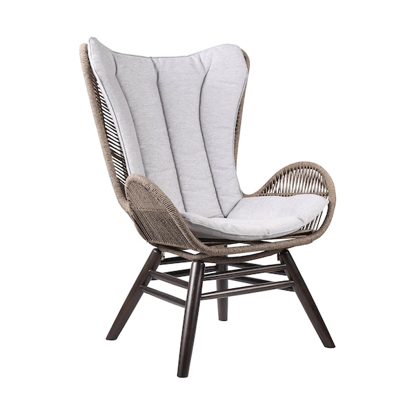 Armen Living King Indoor Outdoor Lounge Chair in Dark Eucalyptus Wood with Truffle Rope and Gray Cushion LCKGCHTRU - main